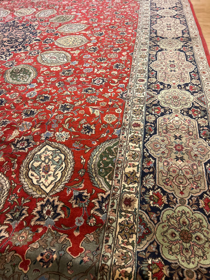 Vintage Persian Tabriz Rug, 11'3" x 16', in beige, navy, olive and red - photo 5