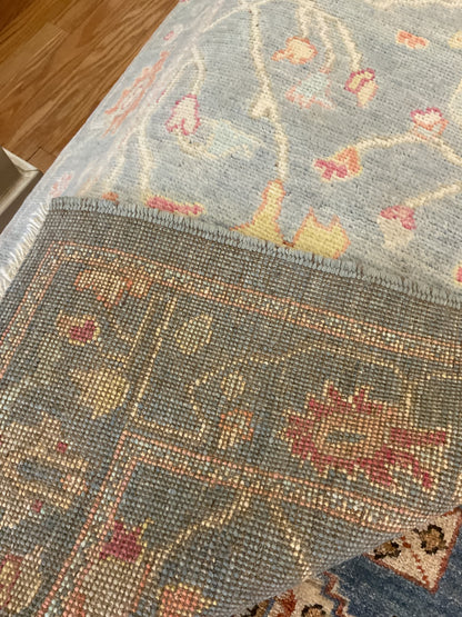 Afghan Oushak Runner, 2'9" x 5'9", in baby blue, ivory, pink and yellow - photo 3