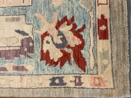 Afghan Oushak Rug, 8' x 10'1", in baby blue, grey, peach and red - photo 4