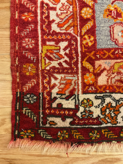 Antique Turkish Anatolian Rug, 3'7" x 5'9", in baby blue, ivory, orange and red - photo 2
