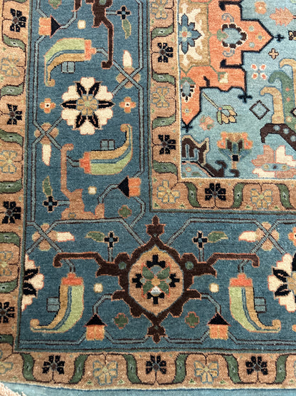 Indian Serapi Rug, 12'2" x 15'9", in baby blue, ivory, salmon and teal - photo 2