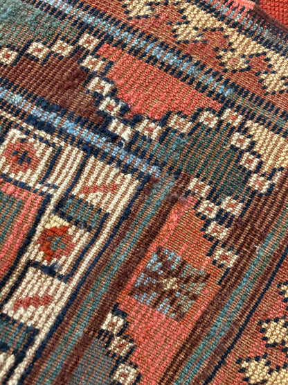 Antique Russian Kazak Runner, 3'1" x 11'3", in green, ivory, navy and red - photo 3