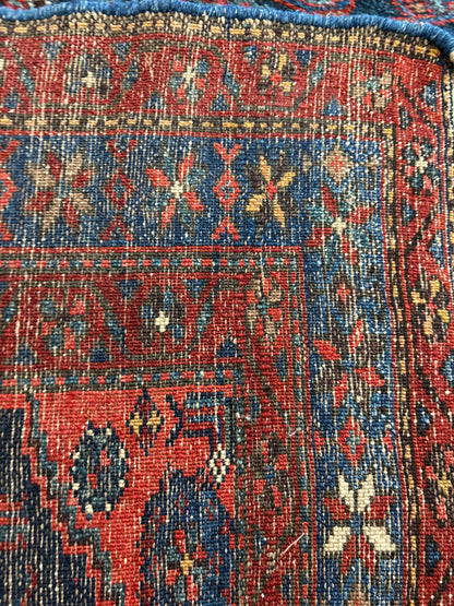 Antique Persian Kurdish Runner, 3'8" x 17'4", in ivory, navy, red and rust - photo 3