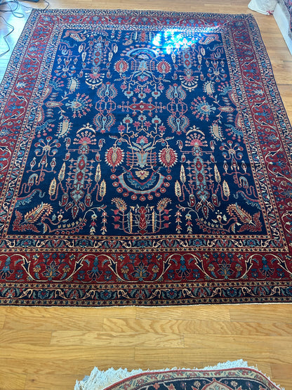 Antique Persian Tabriz Rug, 10'2" x 12'10", in beige, blue, burgundy and navy