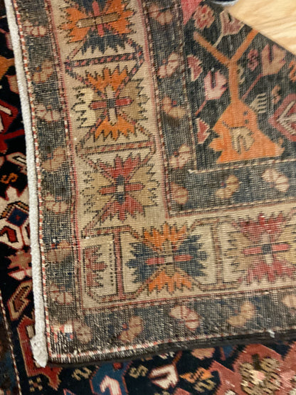Antique Russian Kazak Rug, 3'5" x 5'7", in ivory, navy, orange and red - photo 4