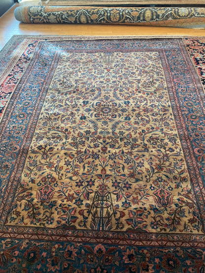 Antique Persian Kashan Rug, 6'8" x 10', in beige, navy, rust and salmon - photo 3