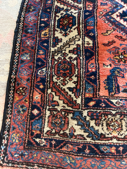 Antique Persian Kurdish Runner, 4'5" x 9'3", in ivory, navy, orange and rust - photo 2