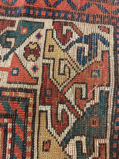 Antique Russian Kazak Runner, 3'9" x 10'10", in gold, green, ivory and navy - photo 3