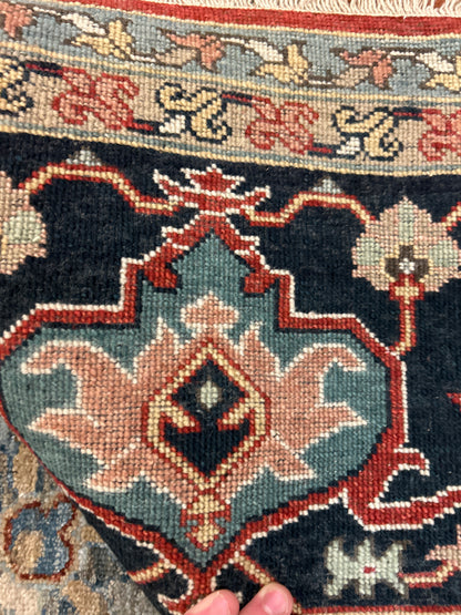 Indian Serapi Rug, 7'11" x 10'1", in ivory, navy, red and teal - photo 3