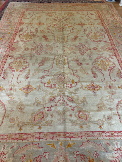 Antique Turkish Oushak Rug, 9'5" x 13', in gold, khaki and red - photo 4