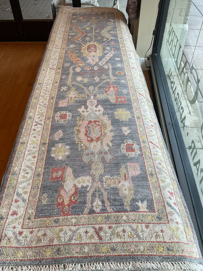 Afghan Oushak Runner, 2'9" x 9'7", in beige, gold, red and slate - photo 2