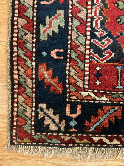 Antique Turkish Melas Rug, 3'9" x 5'5", in baby blue, ivory, navy and red - photo 2