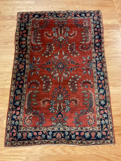 Antique Persian Sarouk Farahan Rug, 3'3" x 4'10", in baby blue, navy and red - photo 3