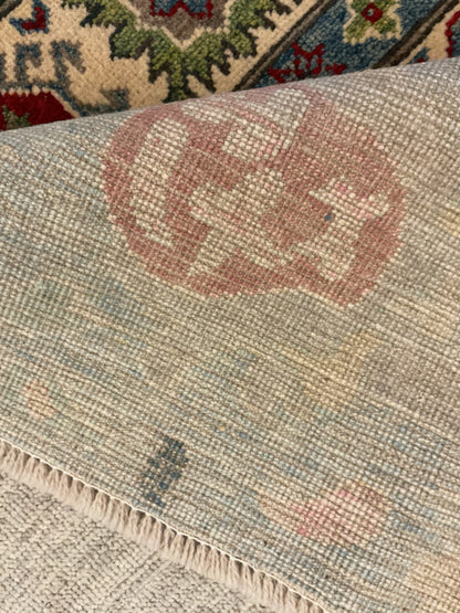 Afghan Oushak Rug, 8'1" x 9'9", in baby blue, navy and rose - photo 3