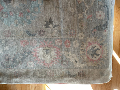 Afghan Oushak Rug, 10'4" x 14', in charcoal, grey, pink and sea moss - photo 3