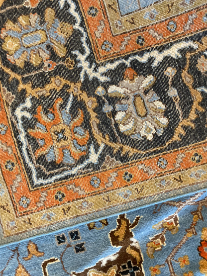 Indian Mohal Rug, 10' x 14', in blue, gold, navy and orange - photo 2