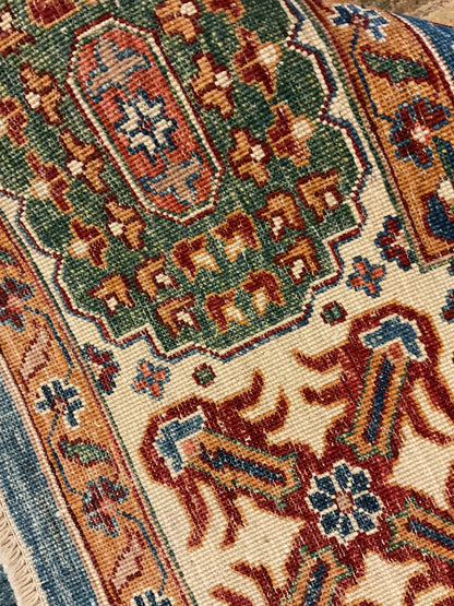 Pakistani Kazak Rug, 8'2" x 10'4", in baby blue, gold, green and ivory - photo 3