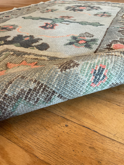 Turkish Oushak Rug, 3'1" x 5'9", in charcoal, grey, salmon and teal - photo 2