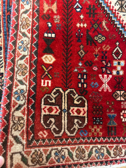 Vintage Persian Abbedeh Rug, 3'2" x 6'6", in ivory and red - photo 2