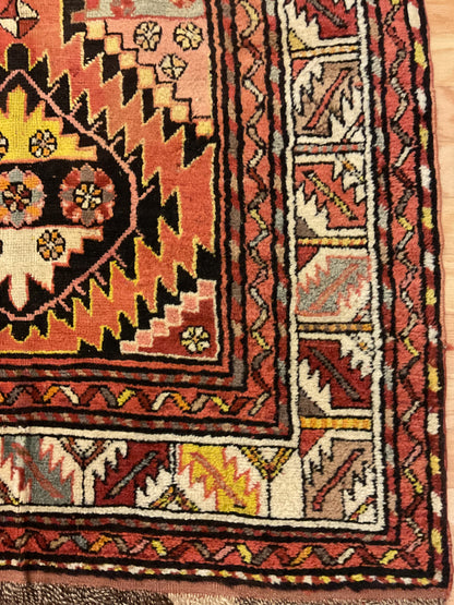 Antique Turkish Kurdish Runner, 3'10" x 8'9", in black, ivory, orange and red - photo 2