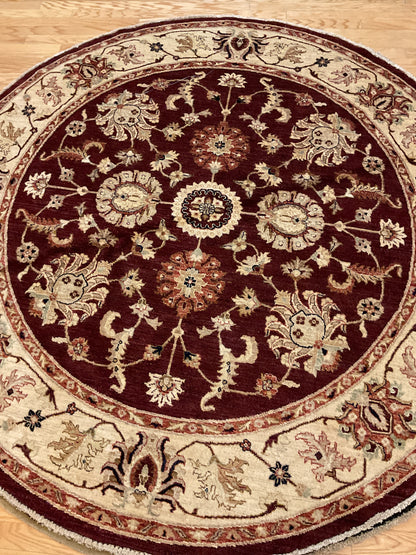 Pakistani Peshawar Rug, 8'4" x 8'4", in beige, burgundy and ivory