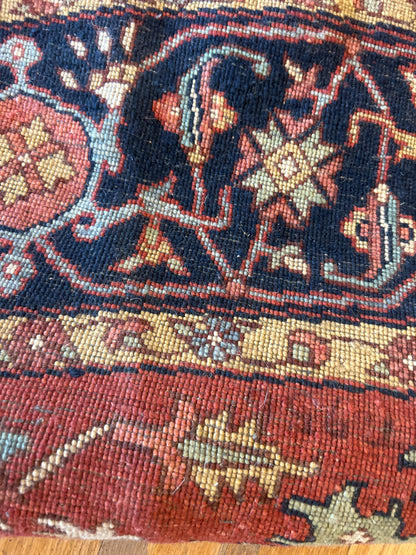 Indian Heriz Rug, 8' x 8', in blue, brick, gold and green - photo 3