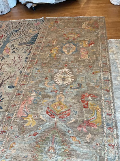 Afghan Peshawar Runner, 4'3" x 10', in brown, gold, grey and pink - photo 2