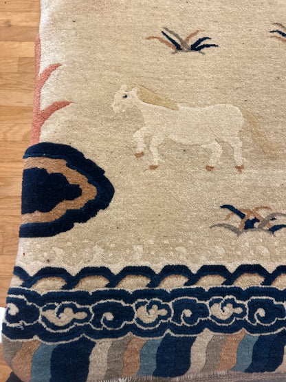 Antique Tibetan Chinese Rug, 5'1" x 7'9", in beige, ivory, navy and rust - photo 2