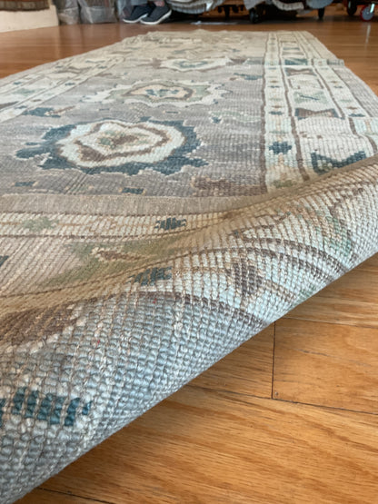 Turkish Oushak Runner, 3'1" x 10'4", in grey, ivory and teal - photo 2