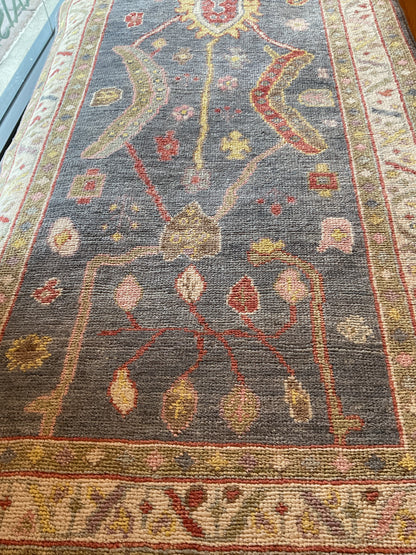 Afghan Oushak Runner, 2'9" x 9'7", in beige, gold, red and slate