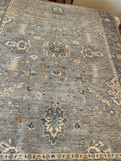 Indian Mohal Rug, 10' x 13'11", in blue, charcoal, grey and ivory - photo 3