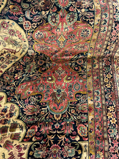 Antique Persian Kashan Rug, 14'1" x 22', in cream, navy, red and rose - photo 7