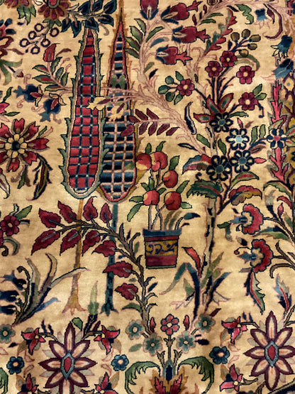 Antique Persian Kashan Rug, 14'1" x 22', in cream, navy, red and rose - photo 6