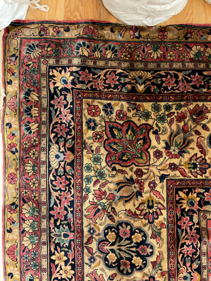 Antique Persian Kashan Rug, 14'1" x 22', in cream, navy, red and rose - photo 8