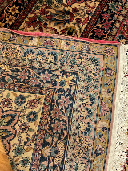 Antique Persian Kashan Rug, 14'1" x 22', in cream, navy, red and rose - photo 5