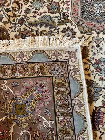 Vintage Persian Tabriz Rug with Silk, 9'10" x 13'1", in baby blue, gold, ivory and pink - photo 4