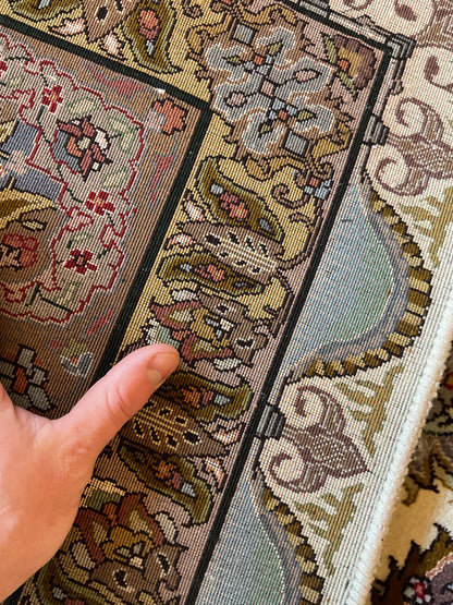 Vintage Persian Tabriz Rug with Silk, 9'10" x 13'1", in baby blue, gold, ivory and pink - photo 3