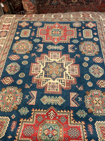 Afghan Kazak Rug, 9' x 11'8", in blue, ivory, navy and red - photo 4