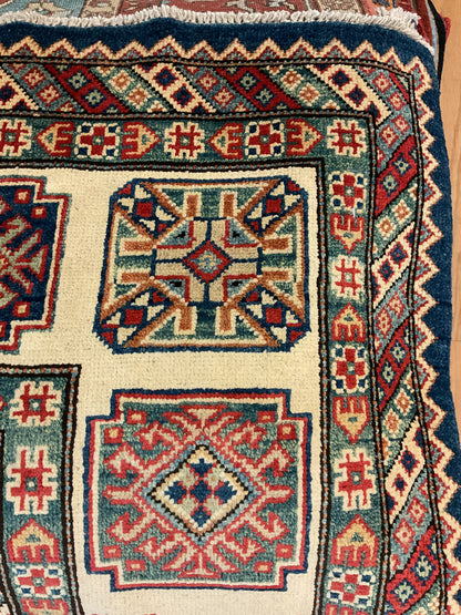 Afghan Kazak Rug, 9' x 11'8", in blue, ivory, navy and red - photo 6