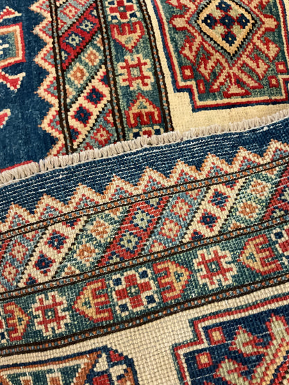 Afghan Kazak Rug, 9' x 11'8", in blue, ivory, navy and red - photo 7