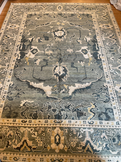 Turkish Oushak Rug, 10'10" x 15'2", in grey, ivory, pistachio and yellow - photo 2