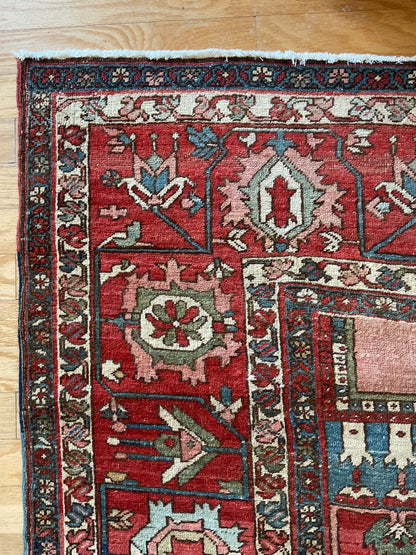 Antique Persian Serapi Rug, 11'4" x 15'8", in baby blue, ivory, navy and rust - photo 2