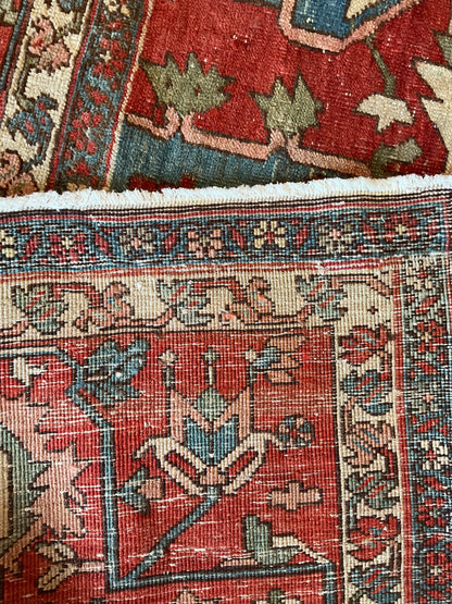 Antique Persian Serapi Rug, 11'4" x 15'8", in baby blue, ivory, navy and rust - photo 4