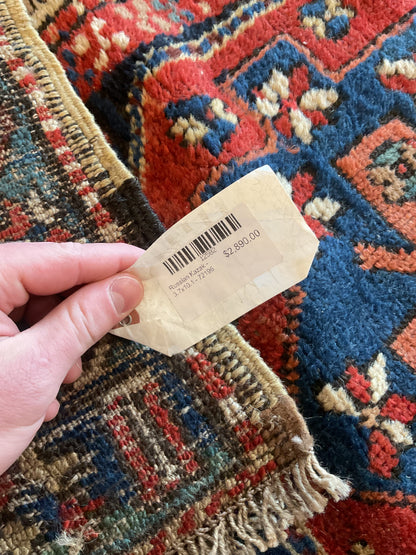 Antique Russian Kazak Runner, 3'7" x 10'1", in ivory, navy, red and teal - photo 5