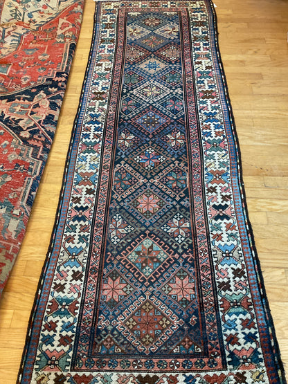 Antique Persian Baktarie Runner, 3'4" x 10'2", in blue, ivory, navy and red - photo 2