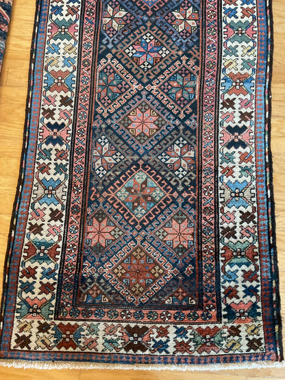 Antique Persian Baktarie Runner, 3'4" x 10'2", in blue, ivory, navy and red - photo 3