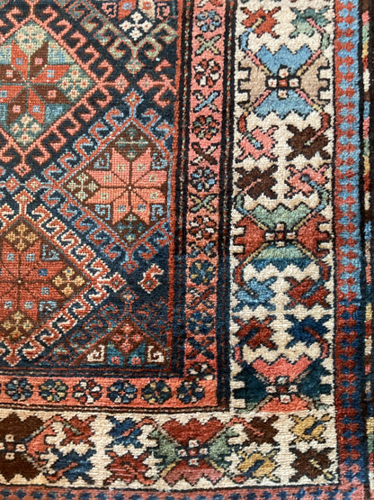 Antique Persian Baktarie Runner, 3'4" x 10'2", in blue, ivory, navy and red - photo 4