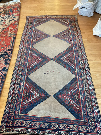 Antique Persian Kurdish Bidjar Runner, 4'2" x 8'10", in camel, navy, red and rust - photo 2