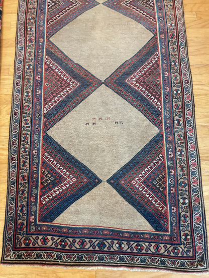 Antique Persian Kurdish Bidjar Runner, 4'2" x 8'10", in camel, navy, red and rust - photo 3