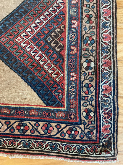 Antique Persian Kurdish Bidjar Runner, 4'2" x 8'10", in camel, navy, red and rust - photo 4